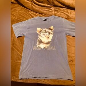 Blue 'New Yorkie' Graphic T-Shirt, comfort colors brand, size medium